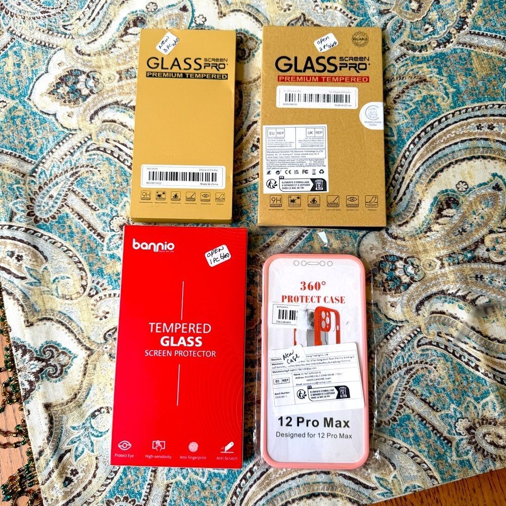 iPhone 12 Pro Max Accessory Bundle Tempered Glass Screen Protectors & Case